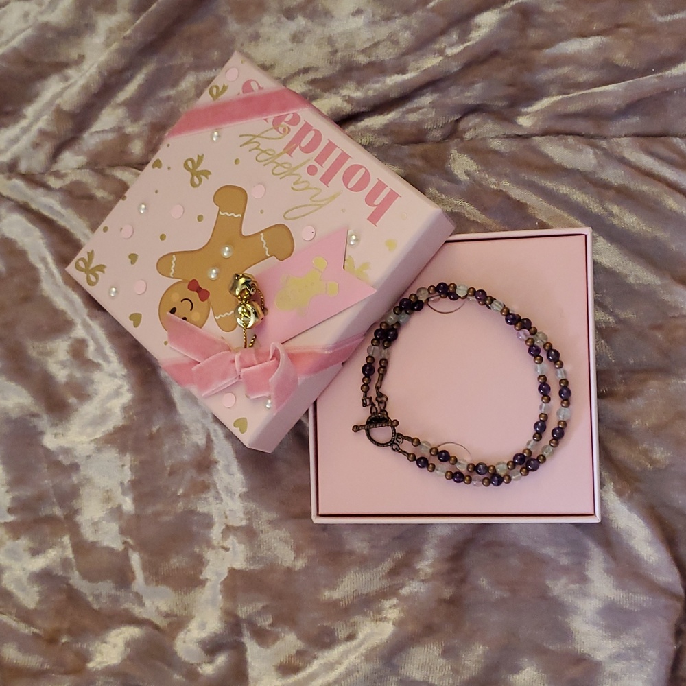 RAINBOW FLOURITE & AMETHYST Double Strand Toggle Bracelet Christmas Gift In Box